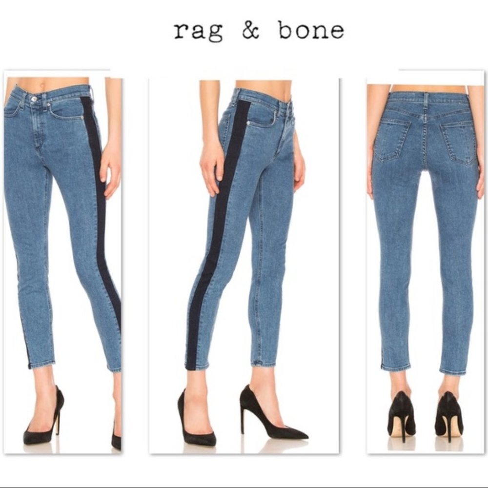 RAG & BONE MAZIE DOUBLE INDIGO STRIPED JEANS 25 *
